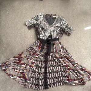 Byron Lars Black and White A-Line Midi Dress